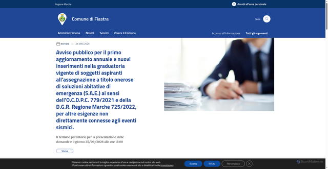 Security scan screenshot of https://www.comune.fiastra.mc.it