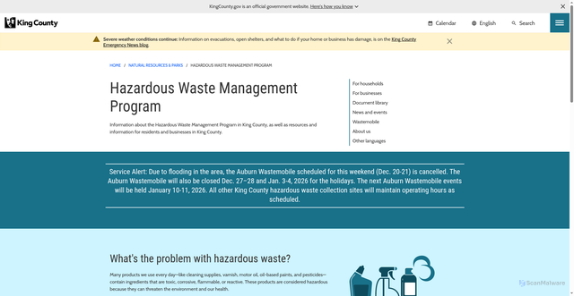 Security scan screenshot of https://kingcounty.gov/en/dept/dnrp/waste-services/hazardous-waste-program