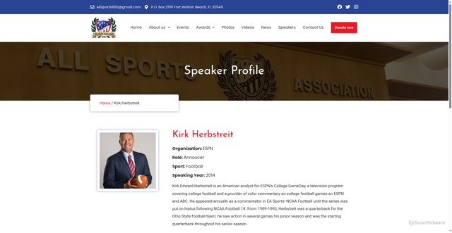 Security scan screenshot of https://www.allsportsassociation.com/kirk-herbstreit/