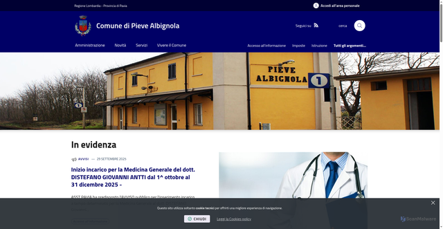 Security scan screenshot of https://www.comune.pievealbignola.pv.it/it-it/home