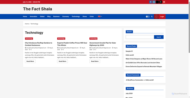 Security scan screenshot of https://thefactshala.com/category/technology/