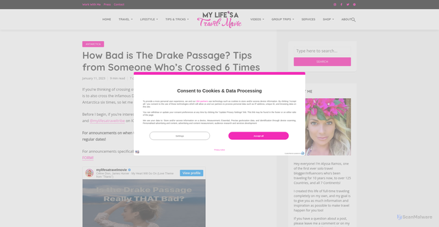 Security scan screenshot of https://mylifesamovie.com/how-bad-is-the-drake-passage-tips-from-someone-whos-crossed-6-times/