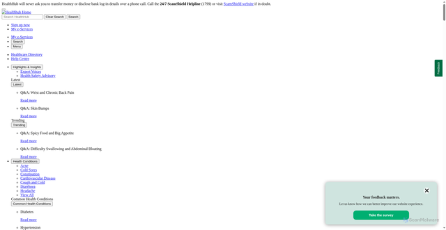 Security scan screenshot of https://healthhub.sg