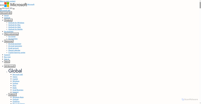 Security scan screenshot of https://outlook.live.com/mail/