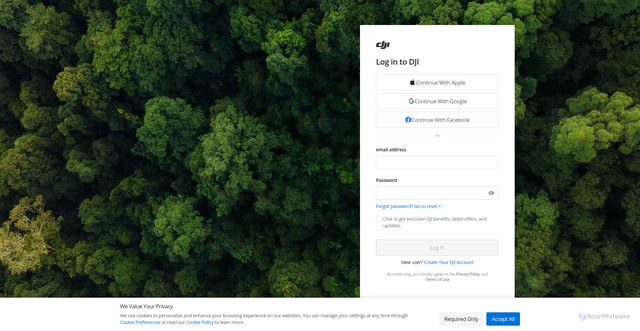 Security scan screenshot of https://account.dji.com/