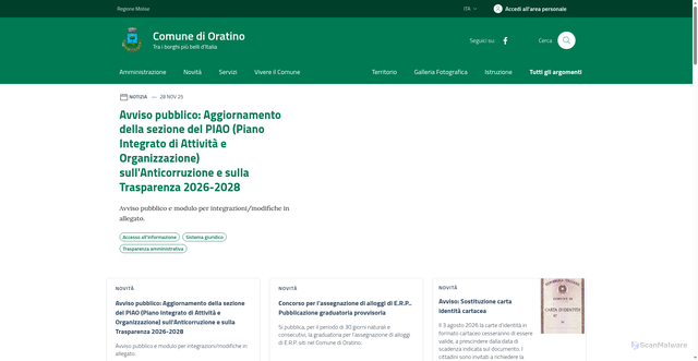 Security scan screenshot of https://comune.oratino.cb.it/