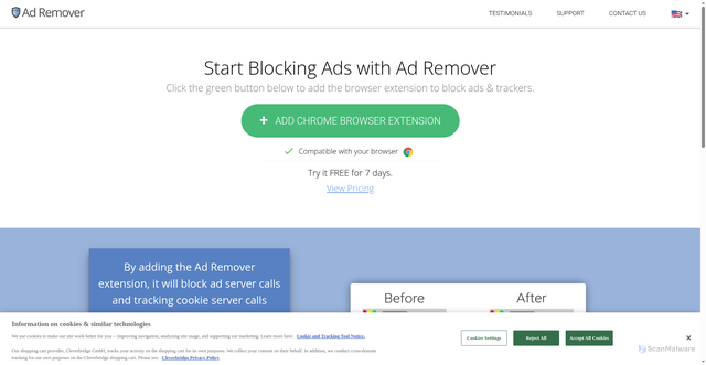 Security scan screenshot of https://adremover.org