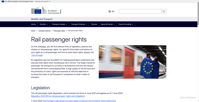 Security scan screenshot of https://transport.ec.europa.eu/transport-themes/passenger-rights/rail-passenger-rights_en