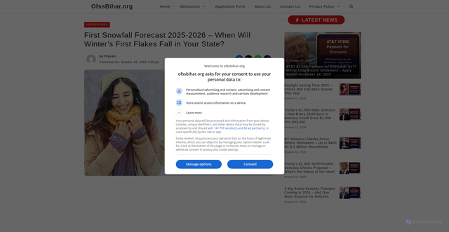 Security scan screenshot of https://www.ofssbihar.org/first-snowfall-forecast-2025-2026/