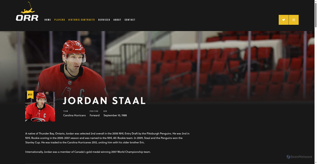 Security scan screenshot of https://www.orr.hockey/player/jordan-staal/