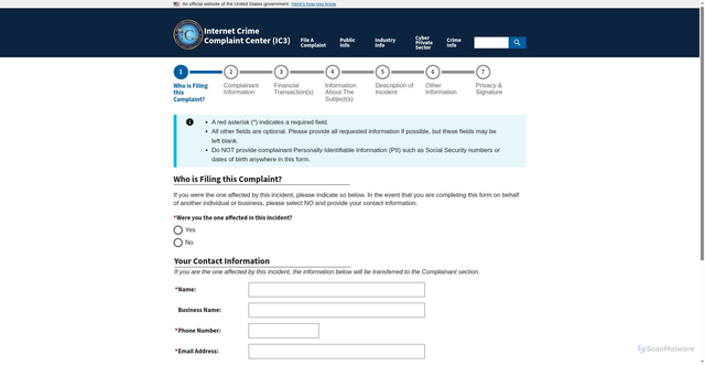 Security scan screenshot of https://complaint.ic3.gov/