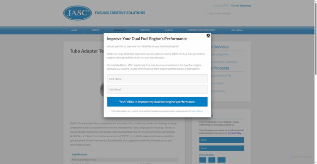Security scan screenshot of https://jasc-controls.com/tube-adapter-tee-standard-fuel-nozzle/