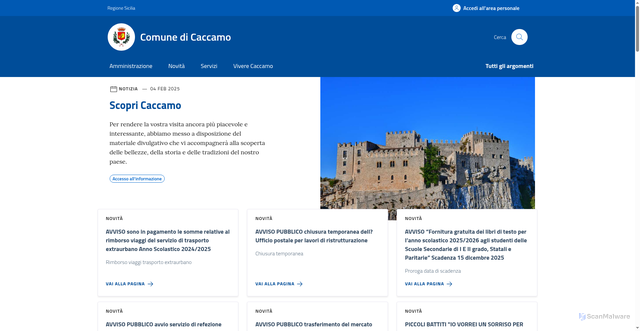 Security scan screenshot of https://comune.caccamo.pa.it/