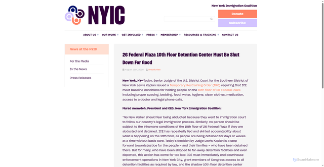 Security scan screenshot of https://www.nyic.org/2025/08/26-federal-plaza-10th-floor-detention-center-must-be-shut-down-for-good/