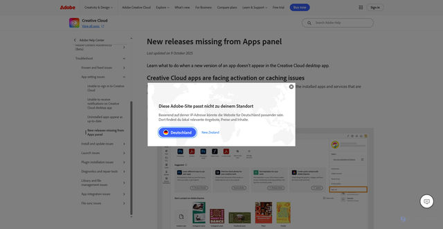 Security scan screenshot of https://helpx.adobe.com/nz/creative-cloud/apps/troubleshoot/app-setting-issues/new-releases-missing-from-creative-cloud-apps.html