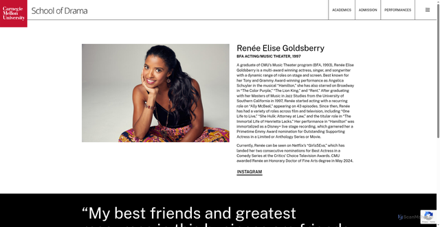 Security scan screenshot of http://drama.cmu.edu/alumni-story/renee-elise-goldsberry/