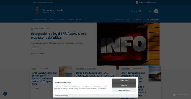 Security scan screenshot of https://www.comune.padria.ss.it