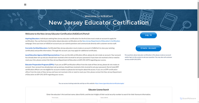 Security scan screenshot of https://njdoe.my.site.com