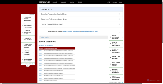 Security scan screenshot of https://soonerstats.com/football/coaches/ou/details-assistant.cfm?oucoachid=139