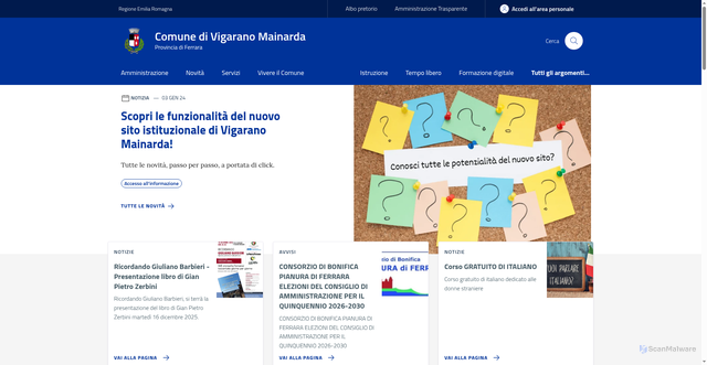 Security scan screenshot of https://www.comune.vigarano.fe.it/
