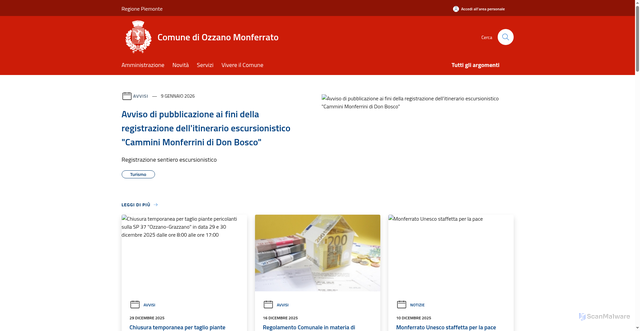 Security scan screenshot of https://www.comune.ozzanomonferrato.al.it/it