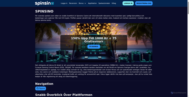 Security scan screenshot of https://spinsinocasino.se