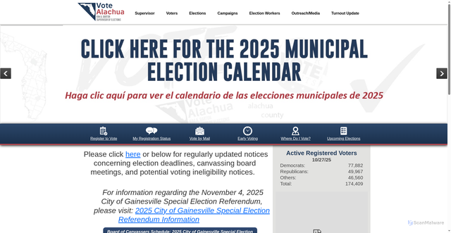 Security scan screenshot of https://www.votealachua.gov/