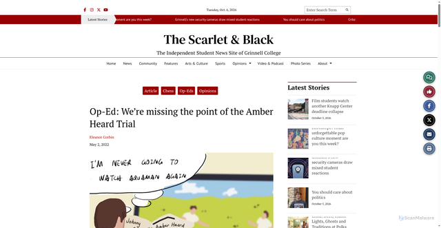 Security scan screenshot of https://thesandb.com/40869/article/op-ed-were-missing-the-point-of-the-amber-heard-trial/