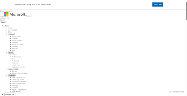 Security scan screenshot of https://support.microsoft.com/en-us/sharepoint