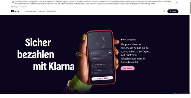 Security scan screenshot of https://www.klarna.com/?utm_source=CRM&utm_medium=email&utm_campaign=975ef675-4518-4e73-bb87-aad2d25f93a8