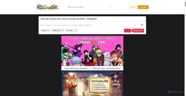 Security scan screenshot of https://truyenqq3d.com/truyen-tranh/toan-dan-chuyen-chuc-duy-ta-vo-chuc-tan-nhan/chapter-233/