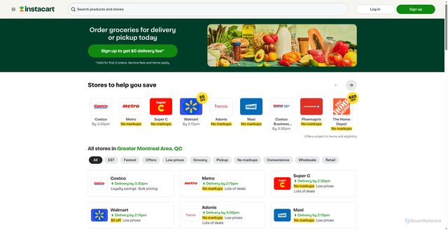 Security scan screenshot of https://www.instacart.ca