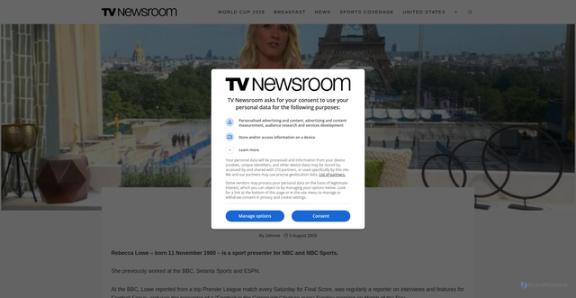 Security scan screenshot of https://tvnewsroom.website/biography-images/rebecca-lowe-3304/
