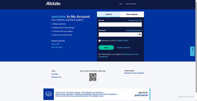 Security scan screenshot of https://myaccountrwd.allstate.com