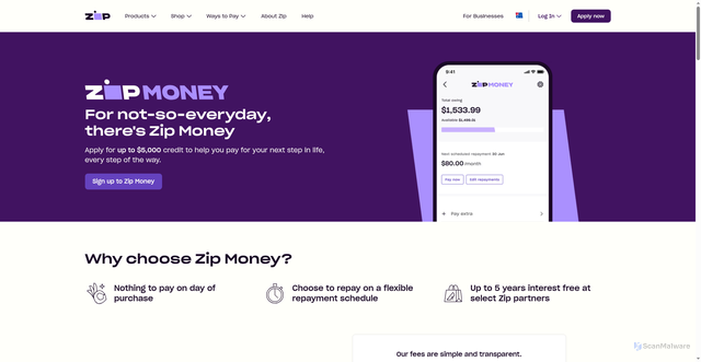 Security scan screenshot of https://zipmoney.com.au