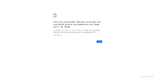 Security scan screenshot of https://mrs-cusr1c220-rdbroker-prod.wvd-ase-cusr1c220-prod.p.azurewebsites.net