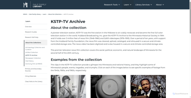 Security scan screenshot of https://www.mnhs.org/library/learn/collections/kstp-tv-archive