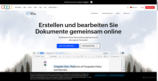 Security scan screenshot of https://writer.zoho.com