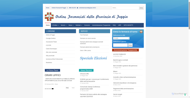 Security scan screenshot of https://www.ordinefarmacistifoggia.it