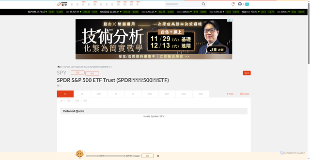 Security scan screenshot of https://invest.cnyes.com/usstock/detail/SPY