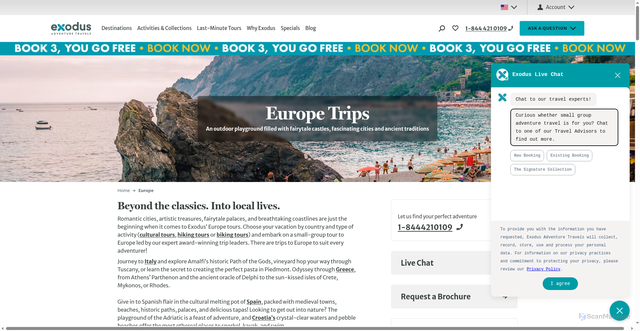 Security scan screenshot of https://www.exodustravels.com/us/destinations/europe-holidays