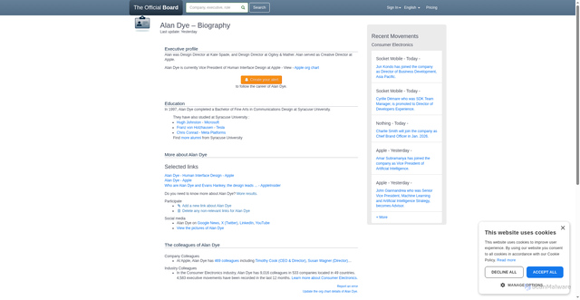 Security scan screenshot of https://www.theofficialboard.com/biography/alan-dye-de981