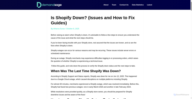 Security scan screenshot of https://www.demandsage.com/is-shopify-down/
