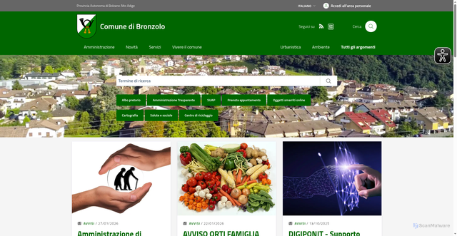 Security scan screenshot of https://www.comune.bronzolo.bz.it/it