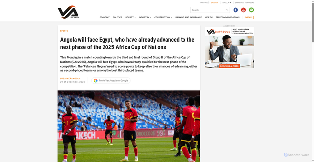 Security scan screenshot of https://www.verangola.net/va/en/122025/Sports/47235/Angola-will-face-Egypt-who-have-already-advanced-to-the-next-phase-of-the-2025-Africa-Cup-of-Nations.htm