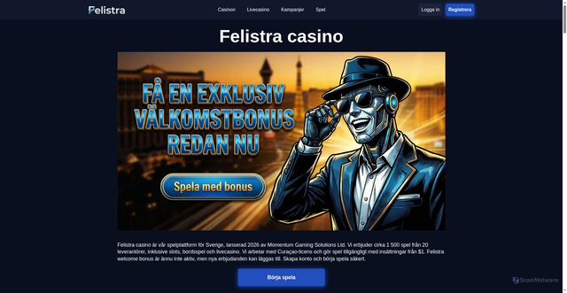 Security scan screenshot of https://felistracasino.se