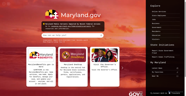 Security scan screenshot of https://www.maryland.gov/Pages/default.aspx