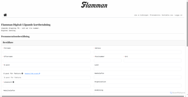 Security scan screenshot of https://flamman.preno.se/order.php?id=1009