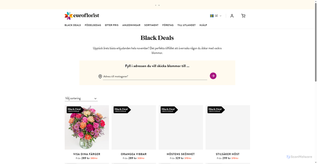 Security scan screenshot of https://www.euroflorist.se/kategori/anledning/black-week?utm_campaign=28791196-SE_20251112_Black_Deal_15%25_R_ALL&utm_source=hs_email&utm_medium=email&utm_content=389537584