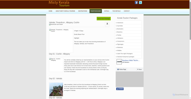 Security scan screenshot of https://mistykeralatourism.webdesignonline.in/misty_tour_packages_details.php?scid=10&pagenum=1&tour=Varkala,%20Trivandrum%20,%20Alleppey,%20Cochin&pg=index
